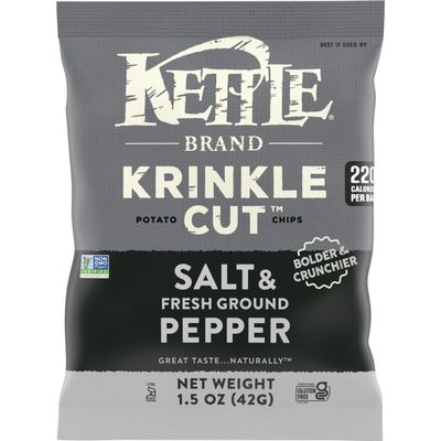 Kettle Brand Potato Chips, Krinkle Cut, Salt &amp; Fresh Ground Pepper Kettle Chips, 1.5 Oz (Pack of 24)