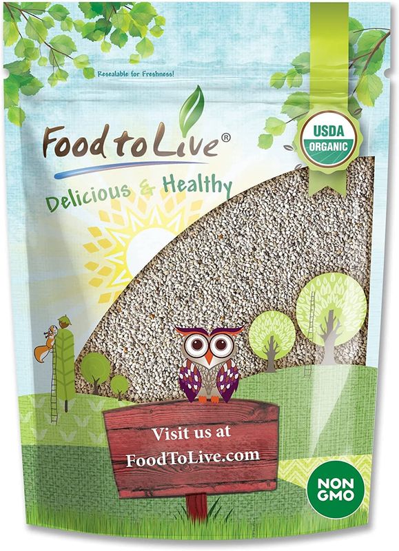 Food to Live Organic White Chia Seeds, 1 Pound - Whole, Raw, Kosher, Keto, Sirtfood, Vegan, Bulk. Rich in Omega 3, Omega 6, Dietary Fiber, Protein. Great for Chia Pudding, Yogurt, Cereals, Smoothies
