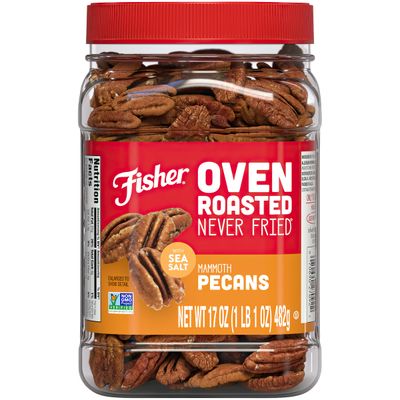 Fisher Oven Roasted Never Fried Mammoth Pecans, 17 Ounces (Pack of 1), Heart Healthy Snacks for Adults, Made with Sea Salt, No Added Oil or Artificial Ingredients , Gluten Free, Vegan Protein, Bulk