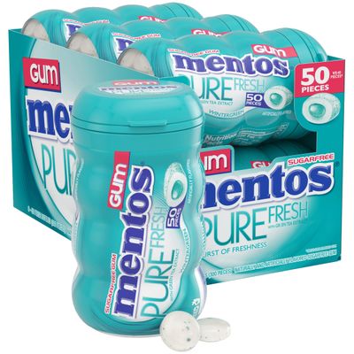 Mentos Pure Fresh Holiday Sugar-Free Chewing Gum with Xylitol, Wintergreen, Holiday Christmas Stocking Stuffers for Adults &amp; Kids, 50 Count (Bulk Pack of 6)