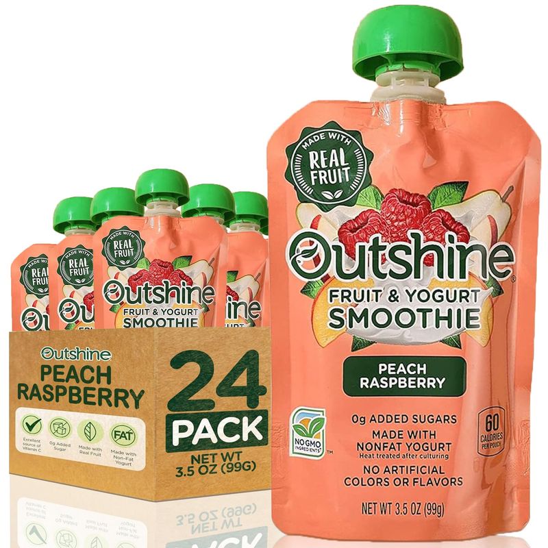 Outshine Fruit &amp; Yogurt Smoothie Peach Raspberry, 24-Pack of 3.5oz Fruit &amp; Yogurt Pouches