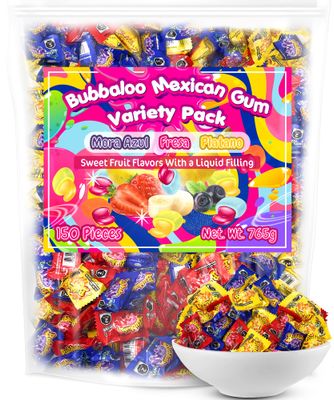 Bubbaloo Mexican Bubble Gum Variety Pack, 150 Pcs. Authentic Bubblegum Fruit Flavors, Banana, Strawberry, and Blueberry, by Don Turinos