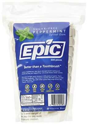 Epic Xylitol Chewing Gum - Sugar Free &amp; Aspartame Free Chewing Gum Sweetened w/Xylitol for Dry Mouth &amp; Gum Health (Peppermint, 500-Piece Bag, 1 Bag)