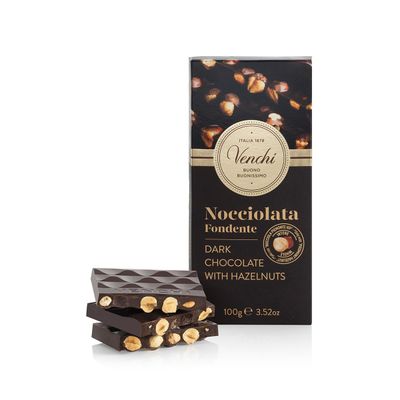 Venchi - Dark 60% Chocolate Hazelnut Bar with Whole Piedmont Hazelnuts, 3.52 oz - Gluten Free - Vegan (60% Dark)