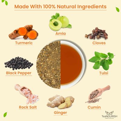 TeaNOURISH Desi Kadha | Immunity Booster Herbal Tea | Indian Superfoods Turmeric, Amla, Tulsi, Ginger & Rock Salt | Relaxing & Warming | 100% NATURAL - 3.53oz/100g