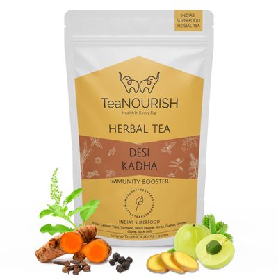 TeaNOURISH Desi Kadha | Immunity Booster Herbal Tea | Indian Superfoods Turmeric, Amla, Tulsi, Ginger &amp; Rock Salt | Relaxing &amp; Warming | 100% NATURAL - 3.53oz/100g