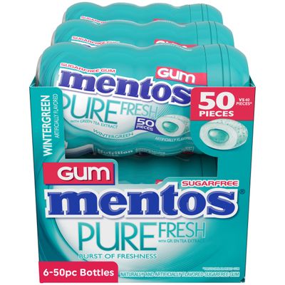 Mentos Pure Fresh Holiday Sugar-Free Chewing Gum with Xylitol, Wintergreen, Holiday Christmas Stocking Stuffers for Adults & Kids, 50 Count (Bulk Pack of 6)