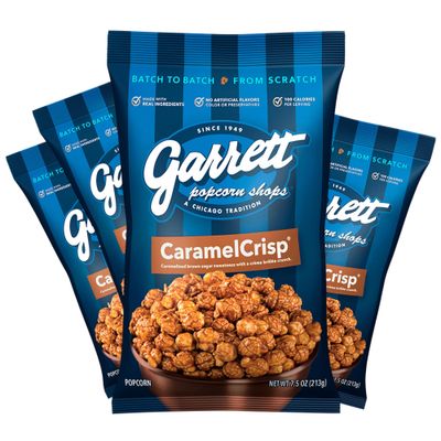 Garrett Popcorn CaramelCrisp, 7.5oz, 4 Bags, Caramel Gourmet Popcorn, Gluten Free, Sweet Snack, Popped Popcorn Bags