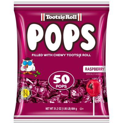 Tootsie Pops Single Flavor Bag - Raspberry Flavored Lollipops with Chocolatey Center - Individually Wrapped Hard Candy - Purple Candy - Peanut Free, Gluten Free, 50 Count (Pack of 1)