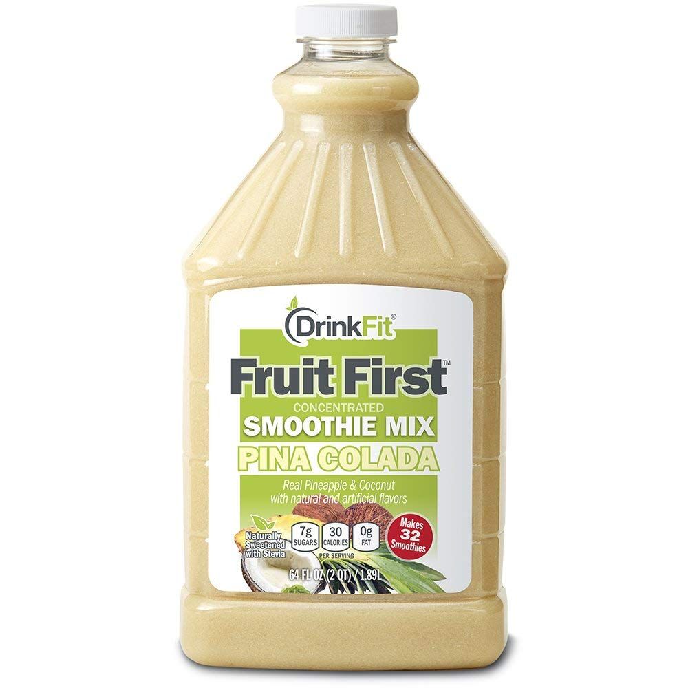 DrinkFit Fruit Smoothie | Real Fruit Puree, Low Sugar, Gluten:Free &amp; Non:GMO, Pina Colada Smoothie Mix : Makes 32 Smoothies, 64 Fl Oz (Pina Colada)