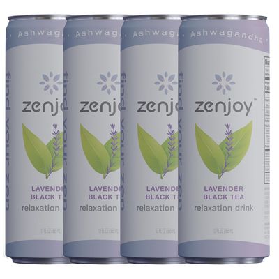 Zenjoy Lavender Black Tea Relaxation Drink 4 Pack - Calming Drink with Ashwagandha &amp; Lemon Balm - Non-Alcoholic Beverage Infused with L-Theanine for Enhanced Focus - 12oz Cans