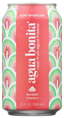 Agua Bonita Sweet Melon Real Fruit Agua Fresca Beverage, Non-Sparkling, Plant-Based, Vegan, Gluten Free, 12 Fluid Ounce (Pack of 12)