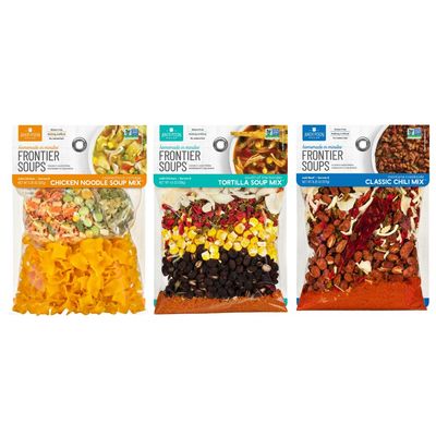 Frontier Soups Homemade In Minutes Soup Mix Comfort Food Bundle (1) Connecticut Cottage Chicken Noodle (1) South of The Border Tortilla (1) Montana Creekside Classic Chili