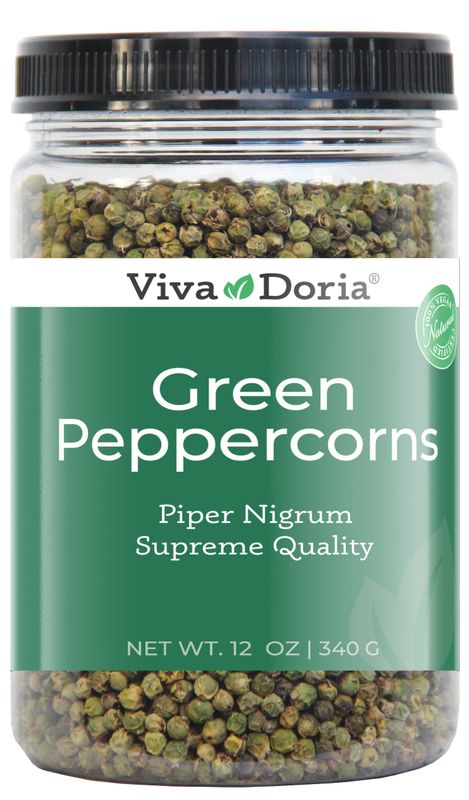 Viva Doria Green Peppercorns, Whole Green Pepper, Steam Sterilized,12 Oz (340 g), For Grinder Refills