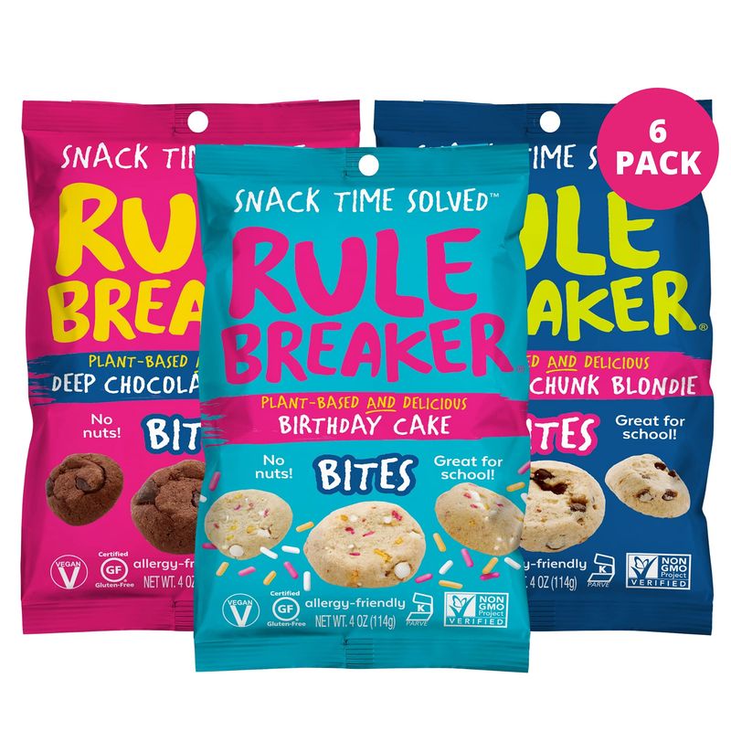 Rule Breaker Snacks Vegan Gluten Free | Variety Pack Blondie Brownie Bites | Plant-Based, Dairy, Nut, Soy, Allergen Free, Kosher | Soft-Baked School Snacks Cookies for Kids and Adults (Pack of 6)