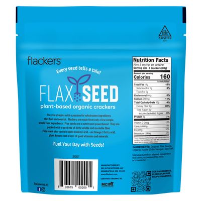Flackers Organic Sea Salt Flaxseed Crackers, Gluten Free, Non GMO, Vegan, Keto Snack, 9g Fiber, 1g Net Carb, 5 Ounce 4-Pack