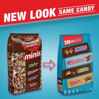 SNICKERS, TWIX, 3 MUSKETEERS &amp; MILKY WAY Individually Wrapped Variety Pack Minis Chocolate Candy Bars Bulk Assortment, 67.2 oz Bag