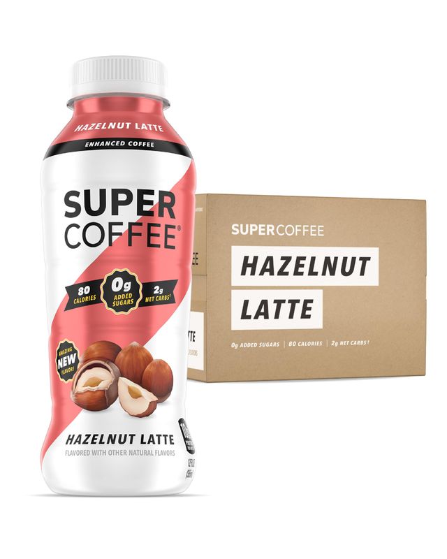 SUPER COFFEE, Keto Protein Coffee (0g Added Sugar, 10g Protein, 70 Calories) [Hazelnut] 12 Fl Oz, 12 Pack | Iced Smart Coffee Drinks