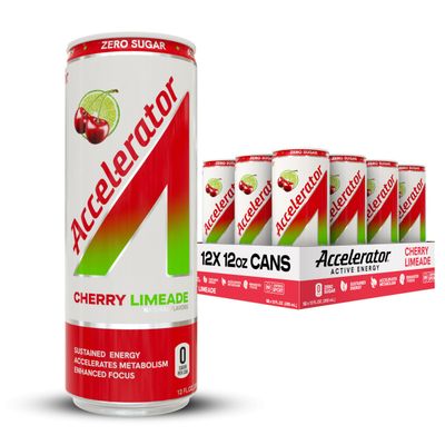 Accelerator Active Energy Drink, Cherry Limeade, 12 Fl Oz (Pack of 12), Sugar Free, NSF Certified Sport, Sustained Energy, Accelerates Metabolism, Enhanced Focus