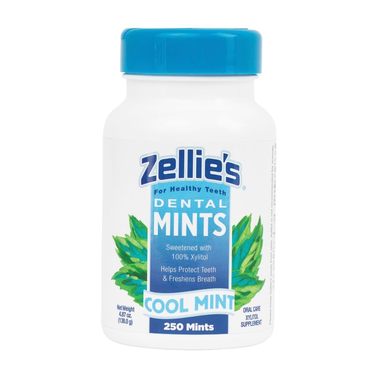 Zellie&#39;s | 100% Xylitol Sugar Free Cool Mint Breath Mints | Non-GMO, Low-Calorie, Gluten Free, Vegan &amp; Kosher Mints (250 Count - Pack of 1)