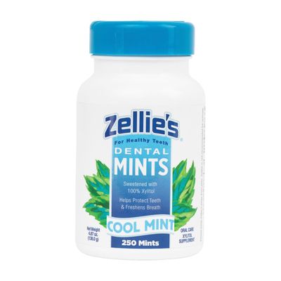 Zellie&#39;s | 100% Xylitol Sugar Free Cool Mint Breath Mints | Non-GMO, Low-Calorie, Gluten Free, Vegan &amp; Kosher Mints (250 Count - Pack of 1)