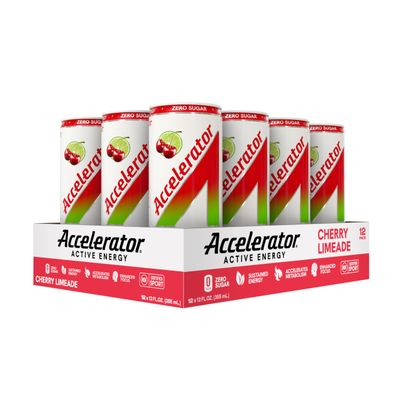 Accelerator Active Energy Drink, Cherry Limeade, 12 Fl Oz (Pack of 12), Sugar Free, NSF Certified Sport, Sustained Energy, Accelerates Metabolism, Enhanced Focus