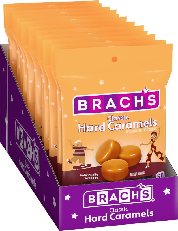 Brach&#39;s Nips Caramel Flavored Hard Candy, Individually Wrapped Candies, 3.25 Ounce Bags (Pack of 12)