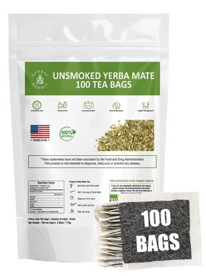Herbal Hermit Yerba Mate Tea with 100 tea bags Natural Organic Yerba Matte Rich in Chlorophyll, Antioxidants and Vitamins, Made in USA