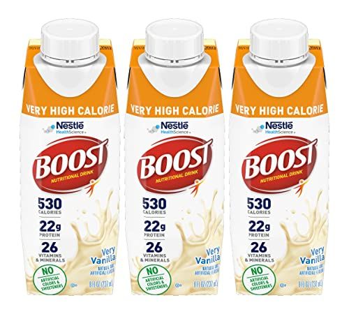 Boost Very High Calorie Nutritional Drink Very Vanilla, Made with Natural Vanilla Flavor &amp; No Artificial Flavors, Colors &amp; Sweeteners, 8 FL OZ (Pack of 3)