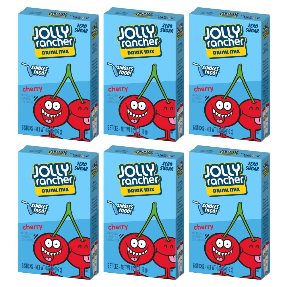 Jolly Rancher SINGLES TO GO! Cherry, 6 boxes with 6 packets each - 36 total servings