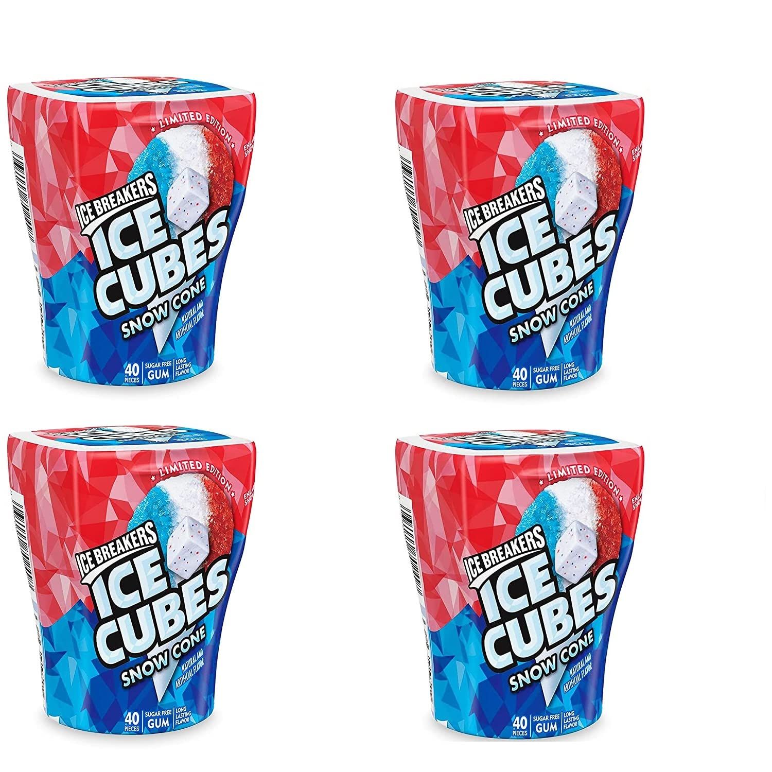 Ice Cubes - Limited Edition Snow Cone Sugar Free Gum - 40 Count Pack of 4 (160 pieces) Refreshingly Cool Cubed - 3.24-Ounces - 40 Count Bottle - 4 Packs of Flavored Snow Cone Gum