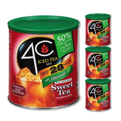 4C Reduced Sugar Powdered Drink Mix Canisters, Iced Tea, 28 Quarts, Family Sized Canister, Thirst Quenching &amp; Refreshing Flavors (Sweet Tea, 36.9 Ounce (Pack of 3))