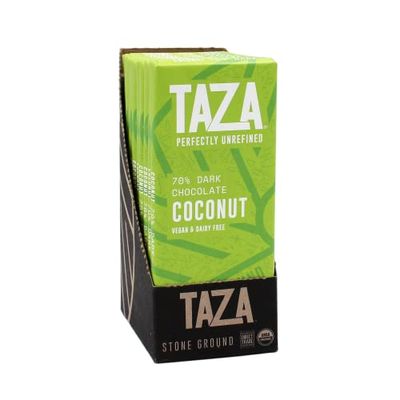 Taza Chocolate Organic Amaze Bar 70% Stone Ground, Coconut, 2.5 Ounce (10 Count), Vegan