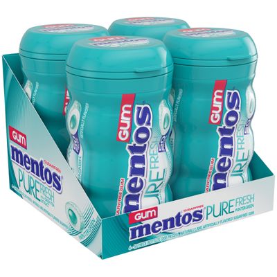 Mentos Pure Fresh Holiday Sugar-Free Chewing Gum with Xylitol, Wintergreen, Holiday Christmas Stocking Stuffers for Adults &amp; Kids, 50 Piece Bottle (Bulk Pack of 4)