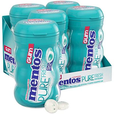 Mentos Pure Fresh Holiday Sugar-Free Chewing Gum with Xylitol, Wintergreen, Holiday Christmas Stocking Stuffers for Adults &amp; Kids, 50 Piece Bottle (Bulk Pack of 4)