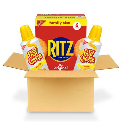 RITZ Original Crackers and Easy Cheese Cheddar Snack Variety Pack, 1 Family Size Box &amp; 2 Cans