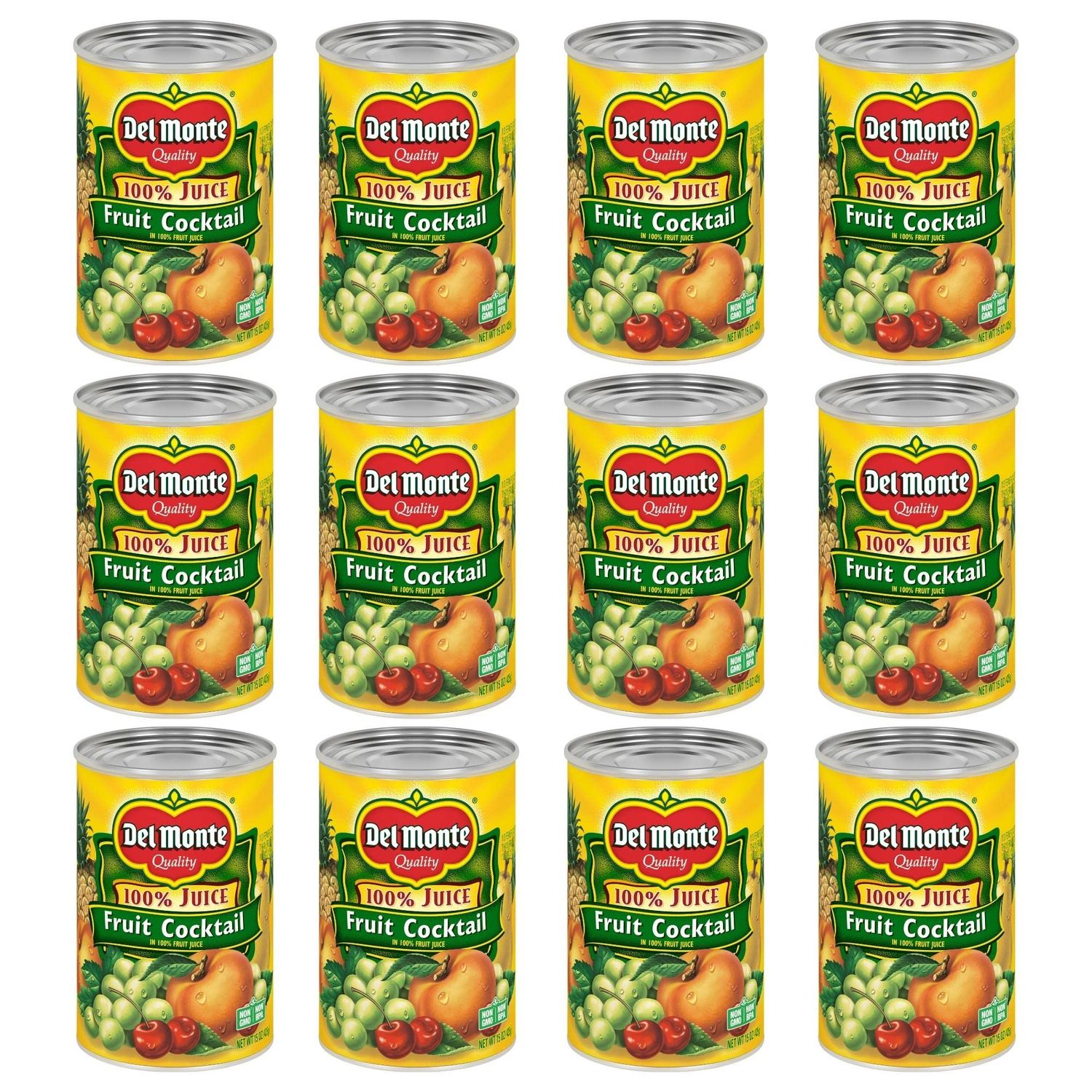 Del Monte Canned Fruit Cocktail in 100% Fresh Juice, 15 Ounce (Pack of 12)