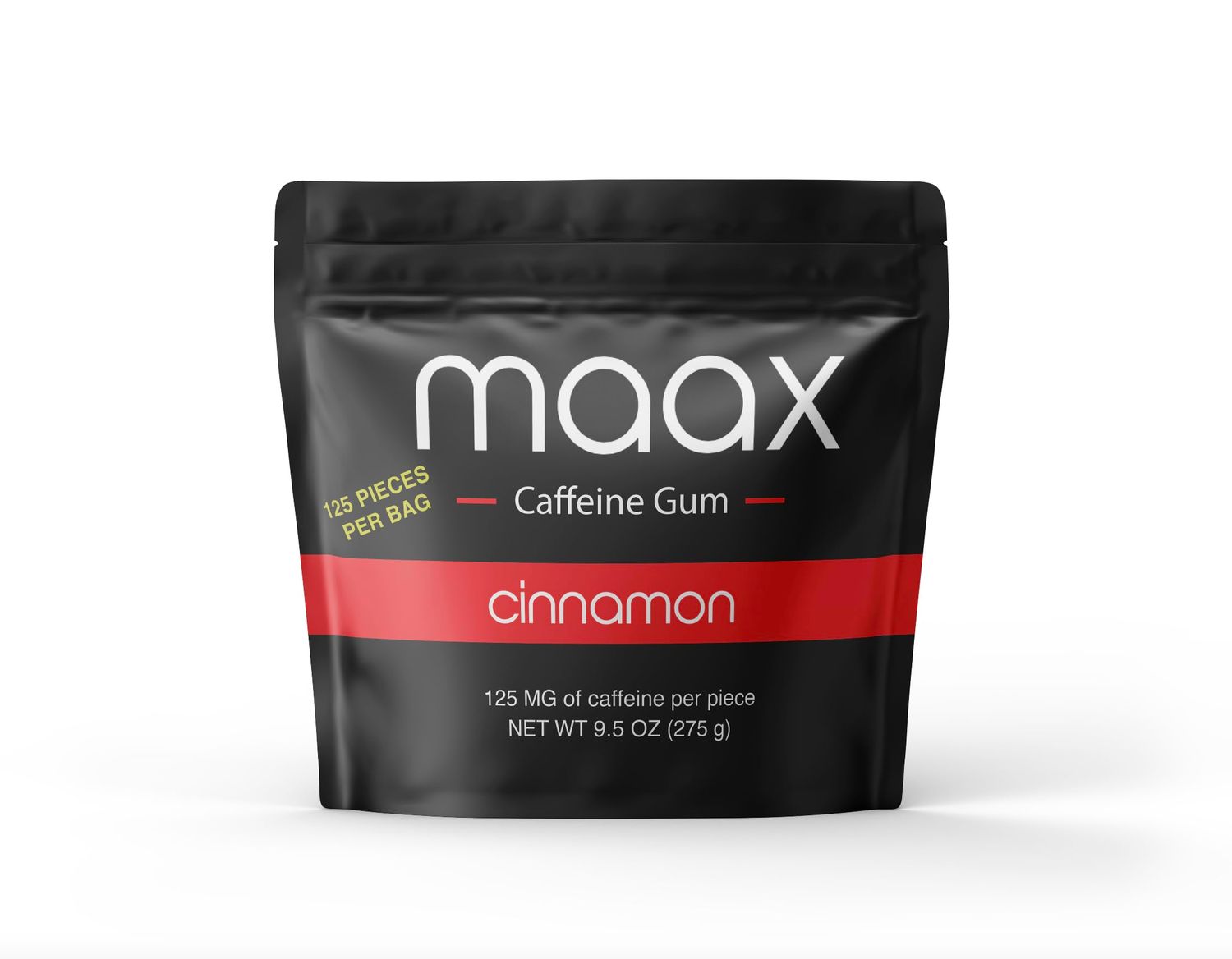 Maax Caffeine Energy Gum | 125mg of caffeine per piece | Cinnamon | 125 total pieces per bag | Focus Supplement