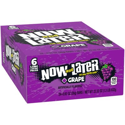 Now &amp; Later Original Taffy Chews Candy, Grape, 6 count, 0.93 Ounce Bar, Pack of 24