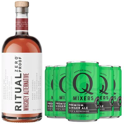 Ritual Zero Non-Alcoholic Whiskey Alternative with 5 Pack of Q Mixers Ginger Ale for your favorite Alcohol-Free Mixed Drink