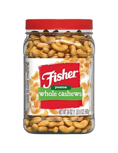 Fisher Snack Premium Whole Cashews, 24 Ounces, Roasted with Sea Salt, No Artificial Colors or Flavors, 100% Recyclable