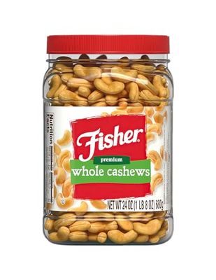 Fisher Snack Premium Whole Cashews, 24 Ounces, Roasted with Sea Salt, No Artificial Colors or Flavors, 100% Recyclable