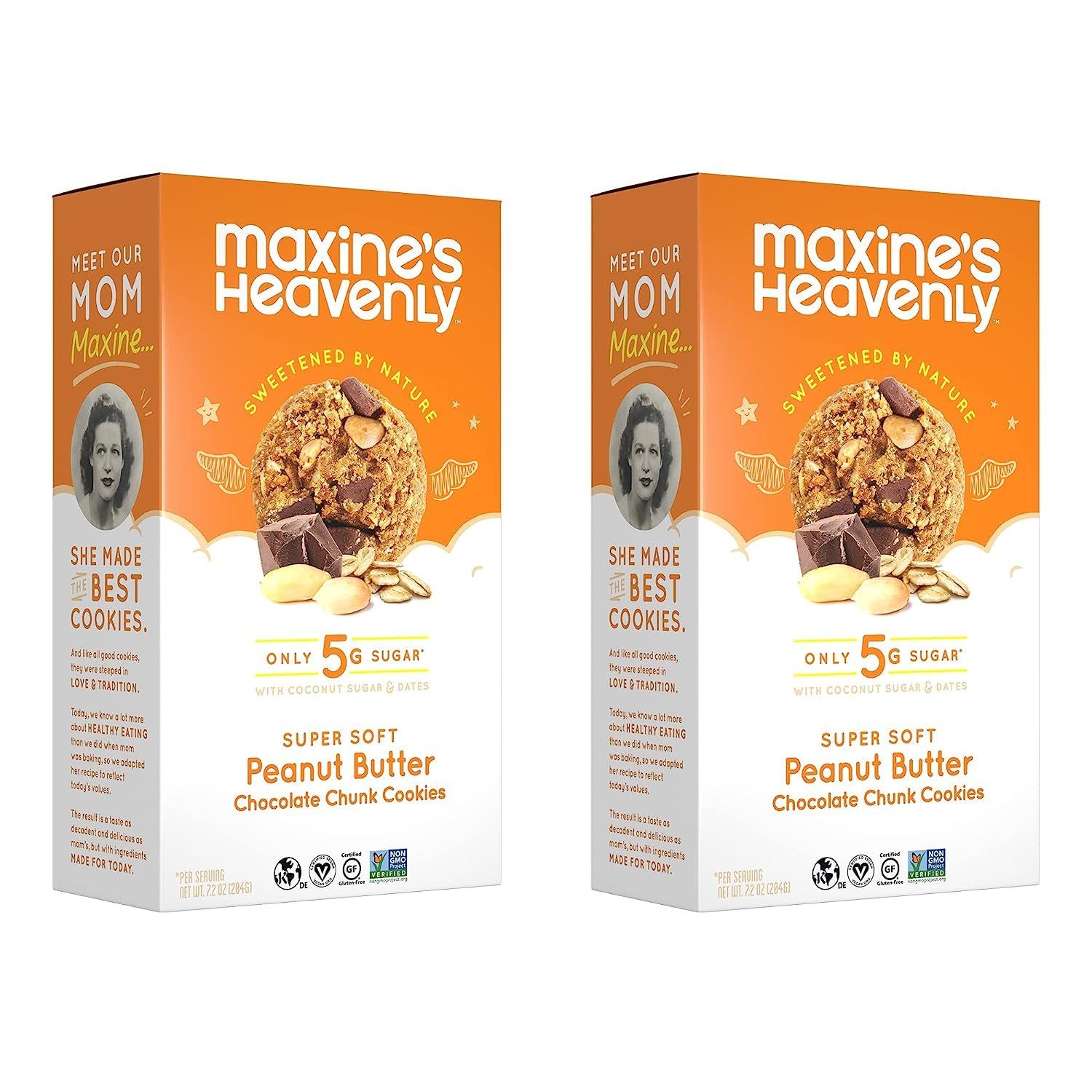 Maxine&#39;s Heavenly Peanut Butter Chocolate Chip Cookies | Healthy Vegan Oatmeal Cookies Sweetened with Coconut Sugar &amp; Dates | Plant Based, Gluten Free &amp; Non GMO | 7.2 Ounces Each (2 pack)