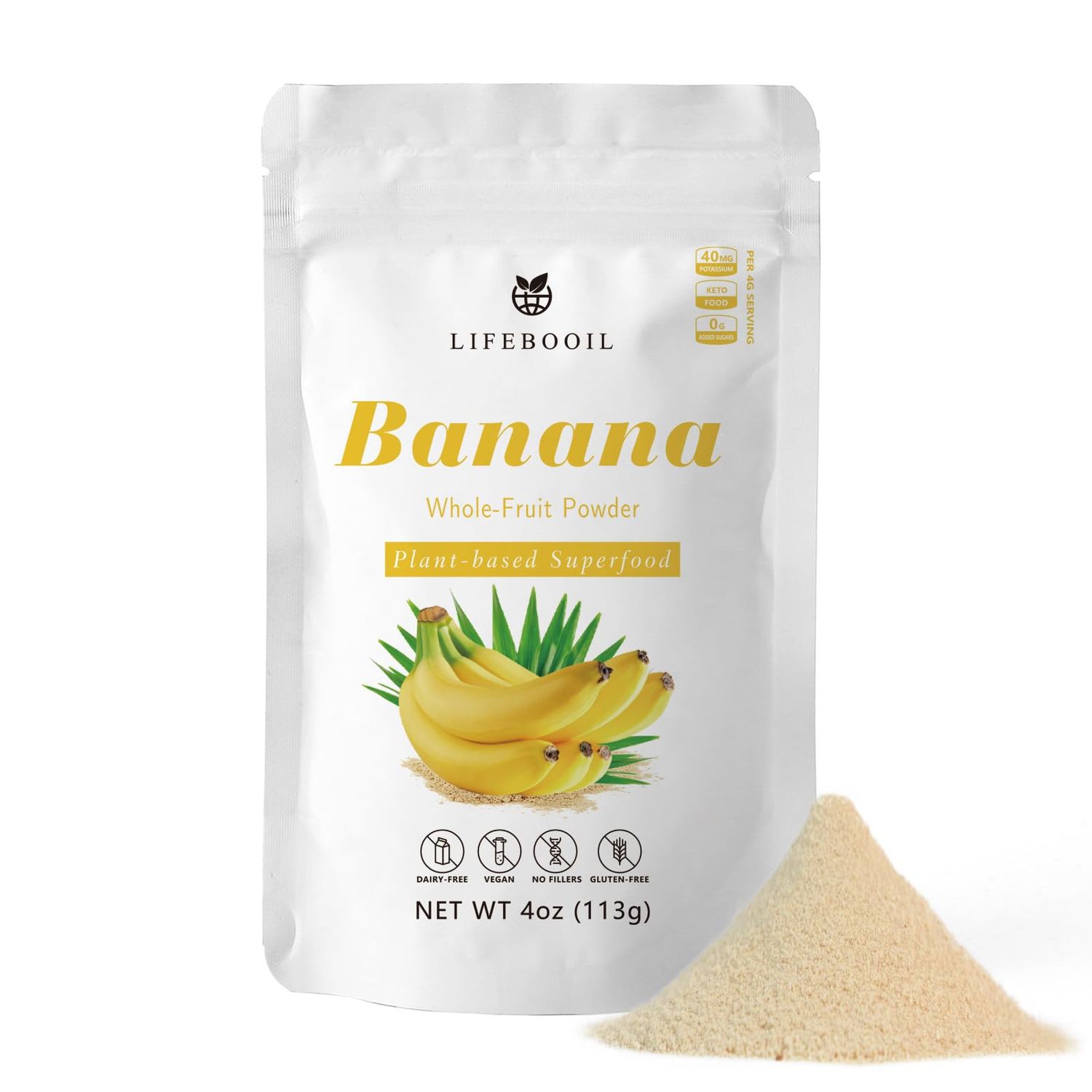 Banana Powder,Vegan,Non-GMO,Gluten Free,No Additives and Preservatives,4oz