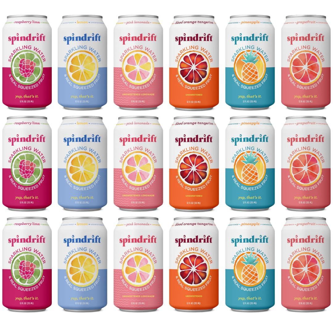 Generic Spindriift Sparkling Flavored Water Variety Pack, Made With Real Squeezed Fruit, 12 Fl Oz Cans (18 - Pack)
