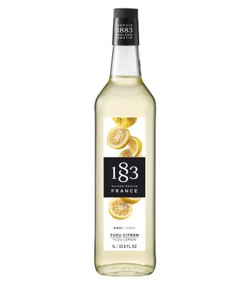 1883 Yuzu Lemon Syrup - Flavored Syrup for Hot &amp; Iced Beverages - Gluten-Free, Vegan, Non-GMO, Kosher, Preservative-Free, Made in France | Glass Bottle 1 Liter (33.8 Fl Oz)