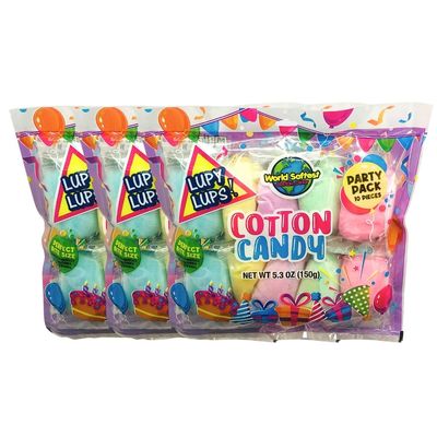 Lupy Lups! Cotton Candy Party Pack - 0.5 oz Each, Individually Wrapped Small bags - Perfect for Stockings, Treats, Party Favors, Buffet Tables, and Piatas