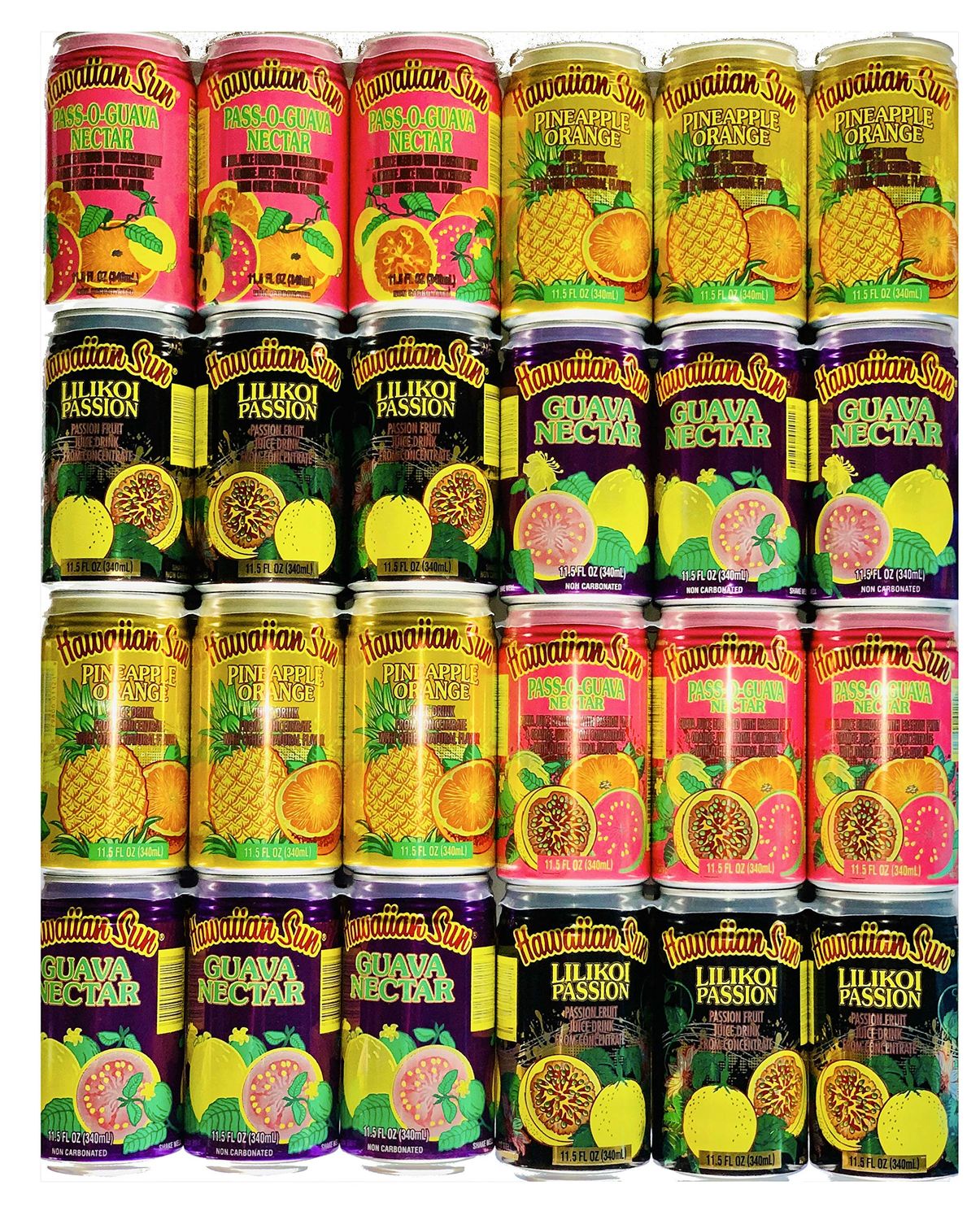 Hawaiian Sun Drinks 24 Pack Sampler (Pass-O-Guava,Pineapple-Orange, Lilikoi-Passion Fruit, Guava) 6 Pack of Each