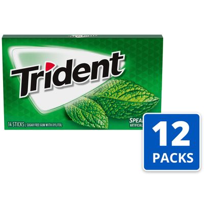 Trident Spearmint Sugar Free Gum, Spearmint Gum, 12 Packs of 14 Pieces (168 Total Pieces)