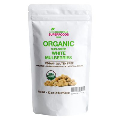 White Mulberries Dried Organic Bulk 2 Lbs Bag- 100% USDA Organic Certified - Sun Dried, Raw, Non GMO &amp; Gluten Free - Product of Turkey